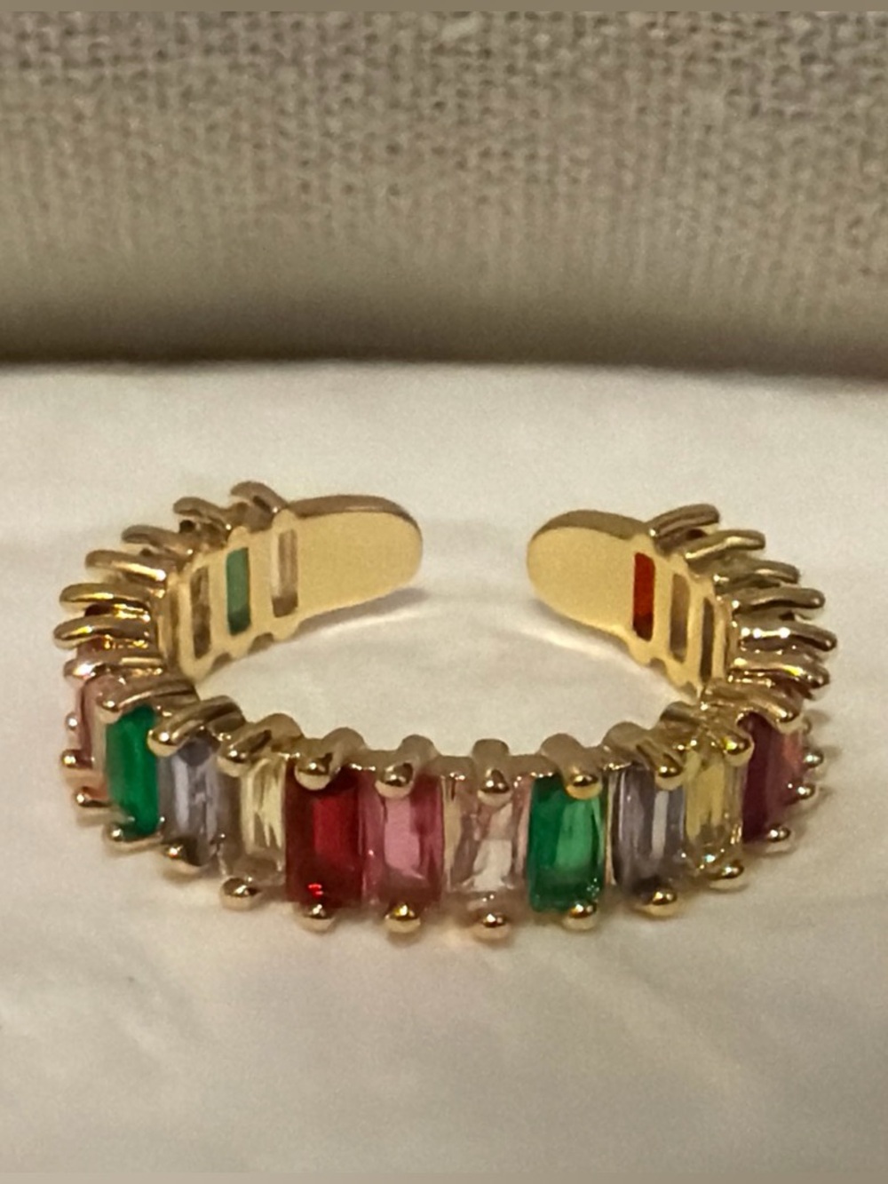 Gold Multicolor Baguette Crystal Cuff Ring - Women Jewelry
